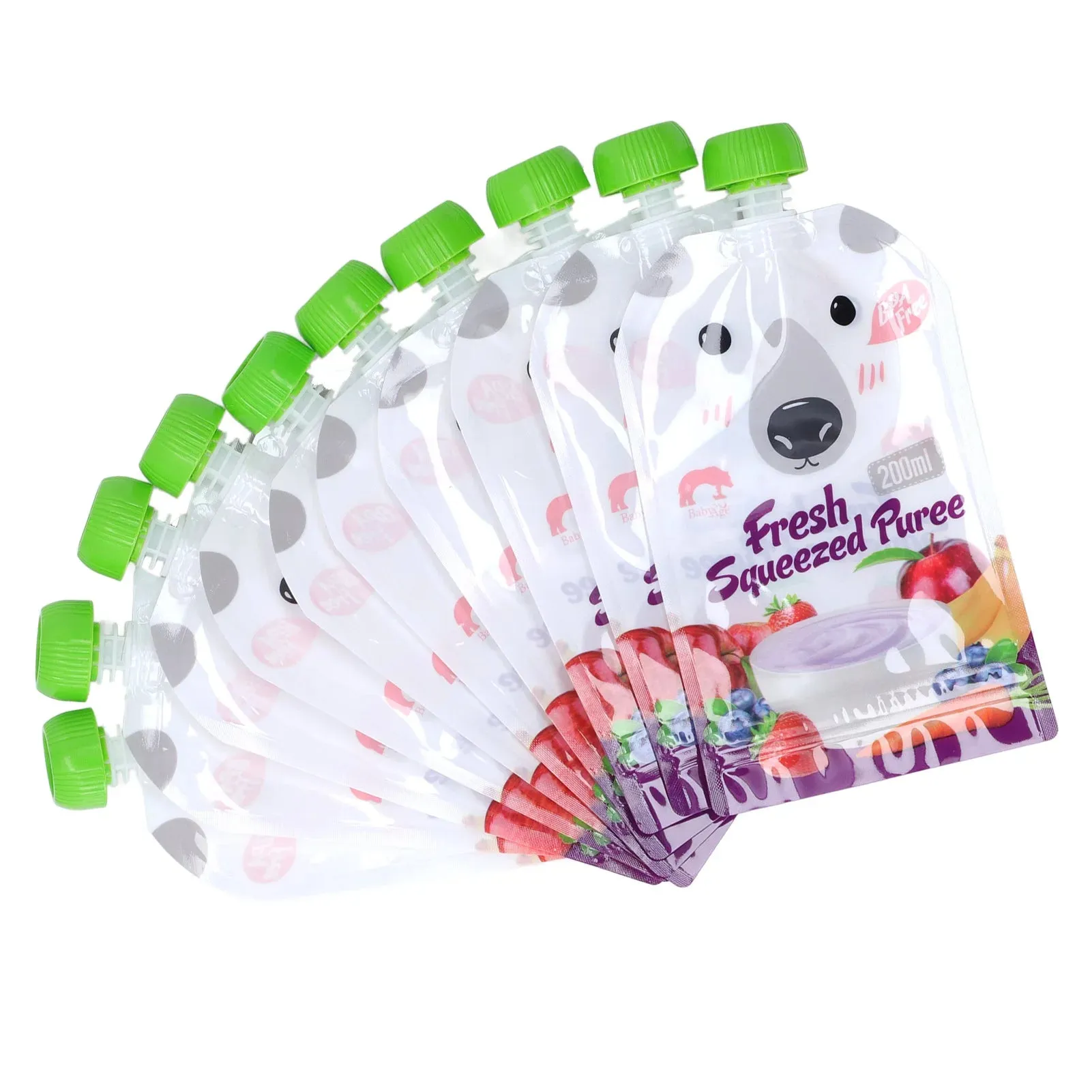 10 Pack Reusable 200ml Baby Food Pouches - Refillable, Portable, Squeeze Pouches for Fruit Puree Storage