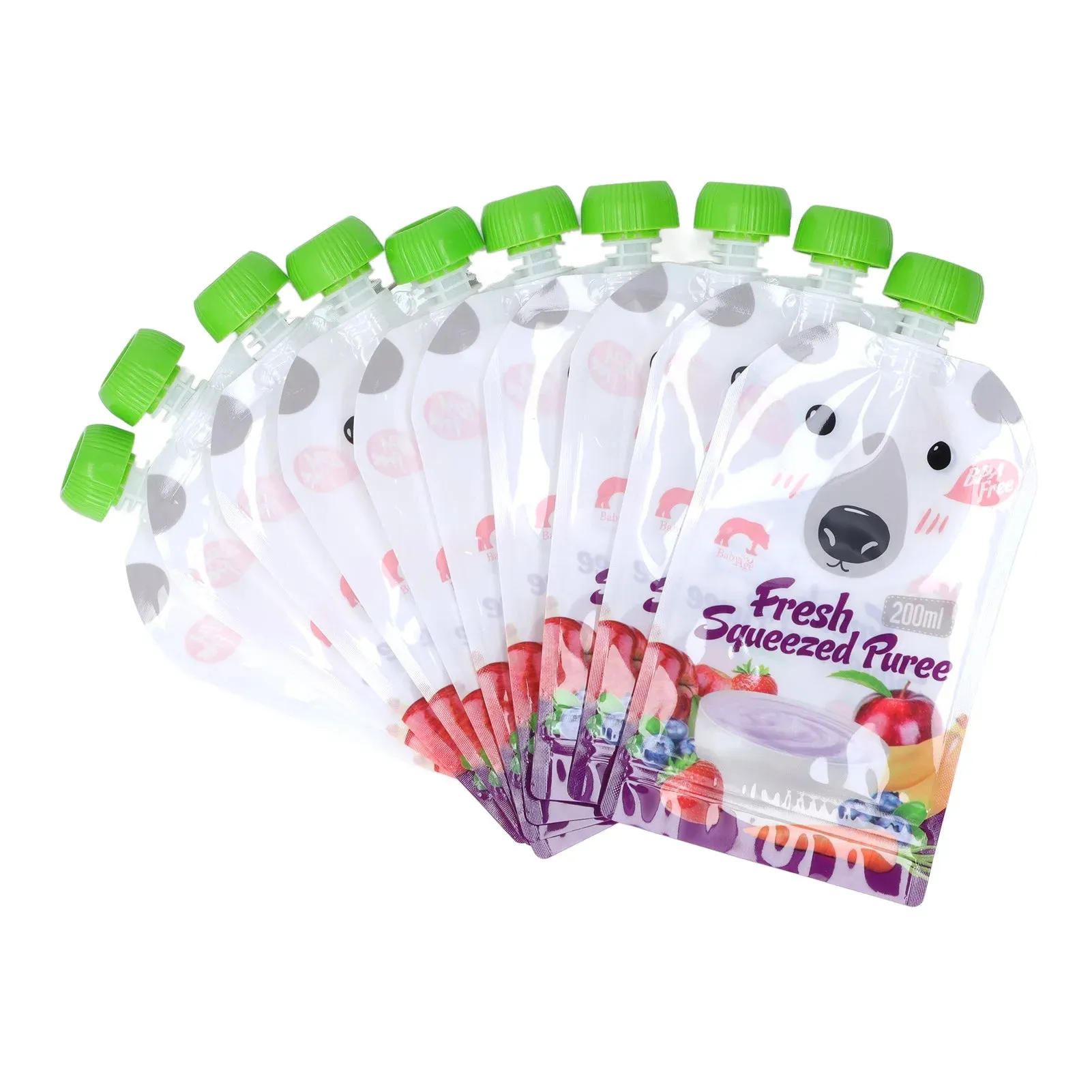 10 Pack Reusable 200ml Baby Food Pouches - Refillable, Portable, Squeeze Pouches for Fruit Puree Storage