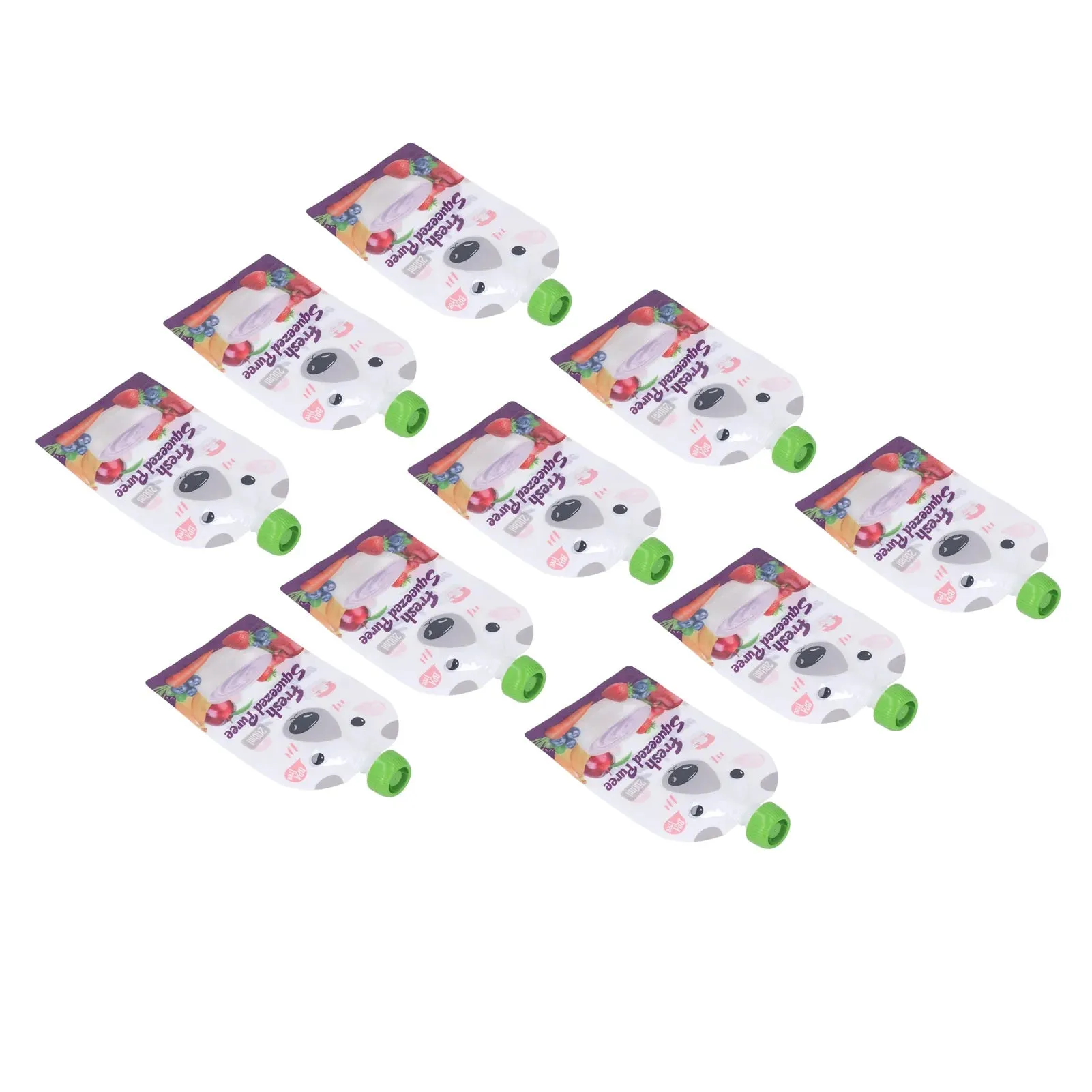 10 Pack Reusable 200ml Baby Food Pouches - Refillable, Portable, Squeeze Pouches for Fruit Puree Storage