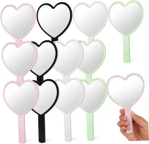 12Pcs Heart Shaped Handheld Mirrors Portable Makeup Mirrors for Travel Home Salon Use High Definition Reflection