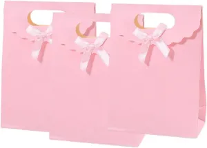 12pcs Pink Bow Gift Bags with Handles，Paper Flap Bags for Party Favors, Mothers Day, Weddings, Birthday Celebration, Baby Shower，Graduation，Valentine's Day，8.26×5.7×2.36inch