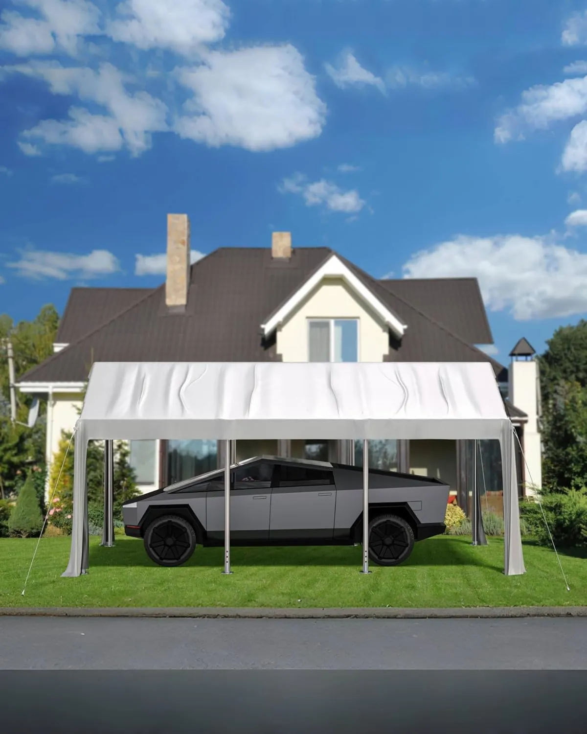 13'x20' Heavy Duty Carport Canopy, Portable Garage with Reinforced Frame, for Full-Size Pickup, Bass Boat, and Equipment, White