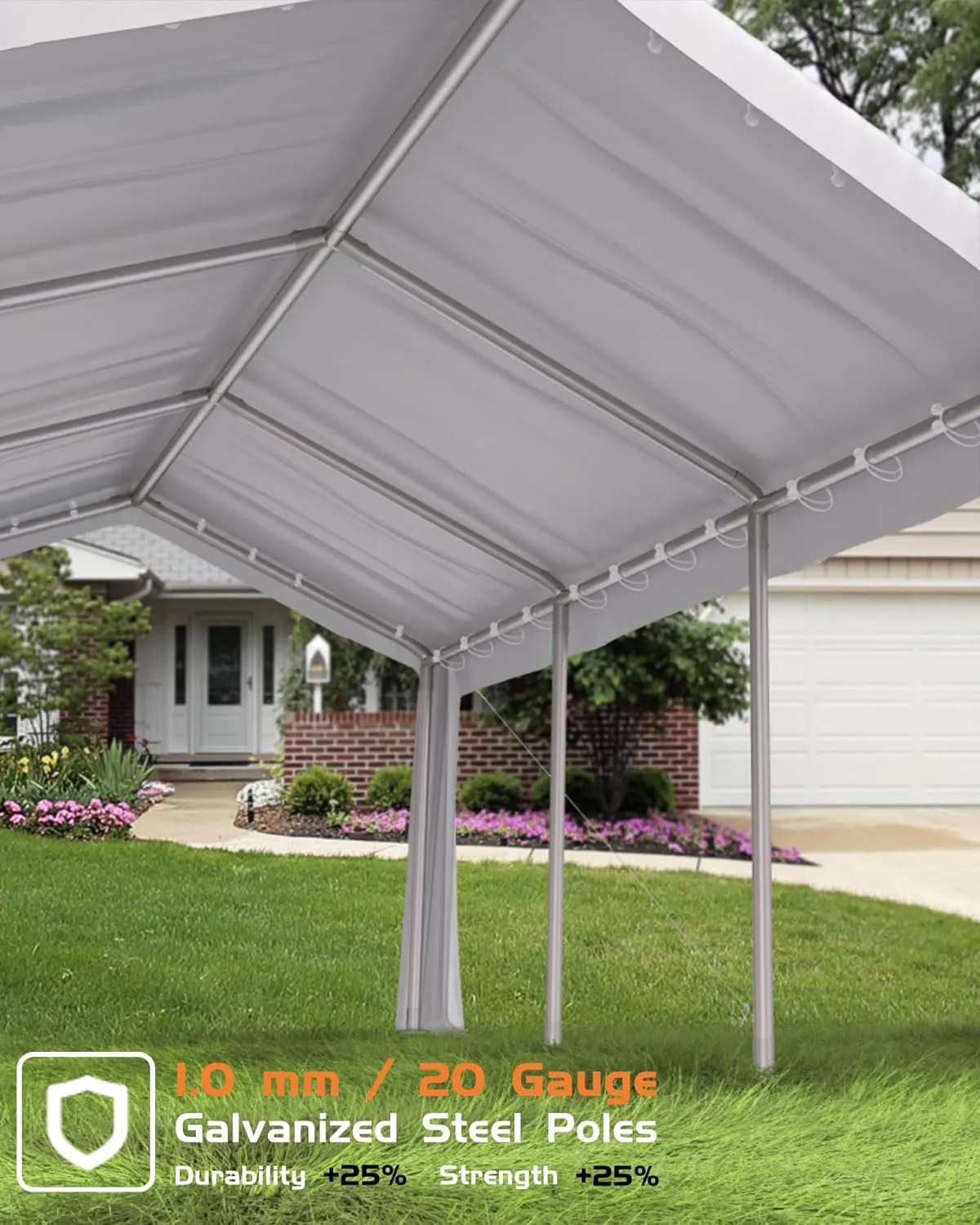 13'x20' Heavy Duty Carport Canopy, Portable Garage with Reinforced Frame, for Full-Size Pickup, Bass Boat, and Equipment, White