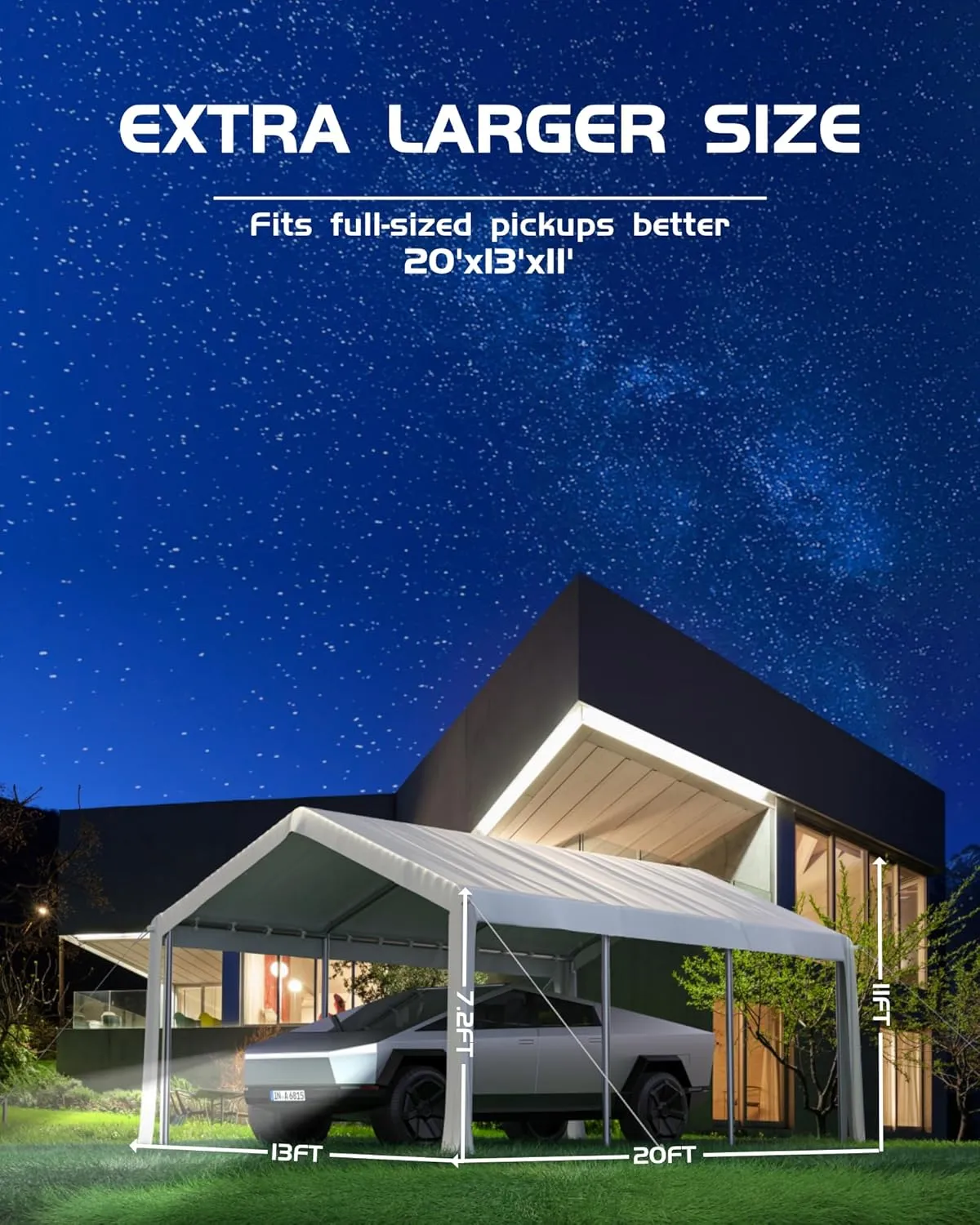 13'x20' Heavy Duty Carport Canopy, Portable Garage with Reinforced Frame, for Full-Size Pickup, Bass Boat, and Equipment, White