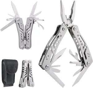 14-in-1 EDC Multitool pliers, Stainless Steel Multi Pliers, Pocket Knife, Bottle Opener, Screwdriver with Pouch, Great for Survival and Camping
