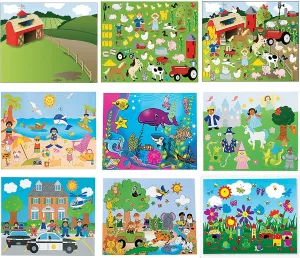 14 Make-A-Sticker Scene Variety Pack (7 Different Sticker Scenes, 2 of Each Kind, Size=8.5 x11 inches)