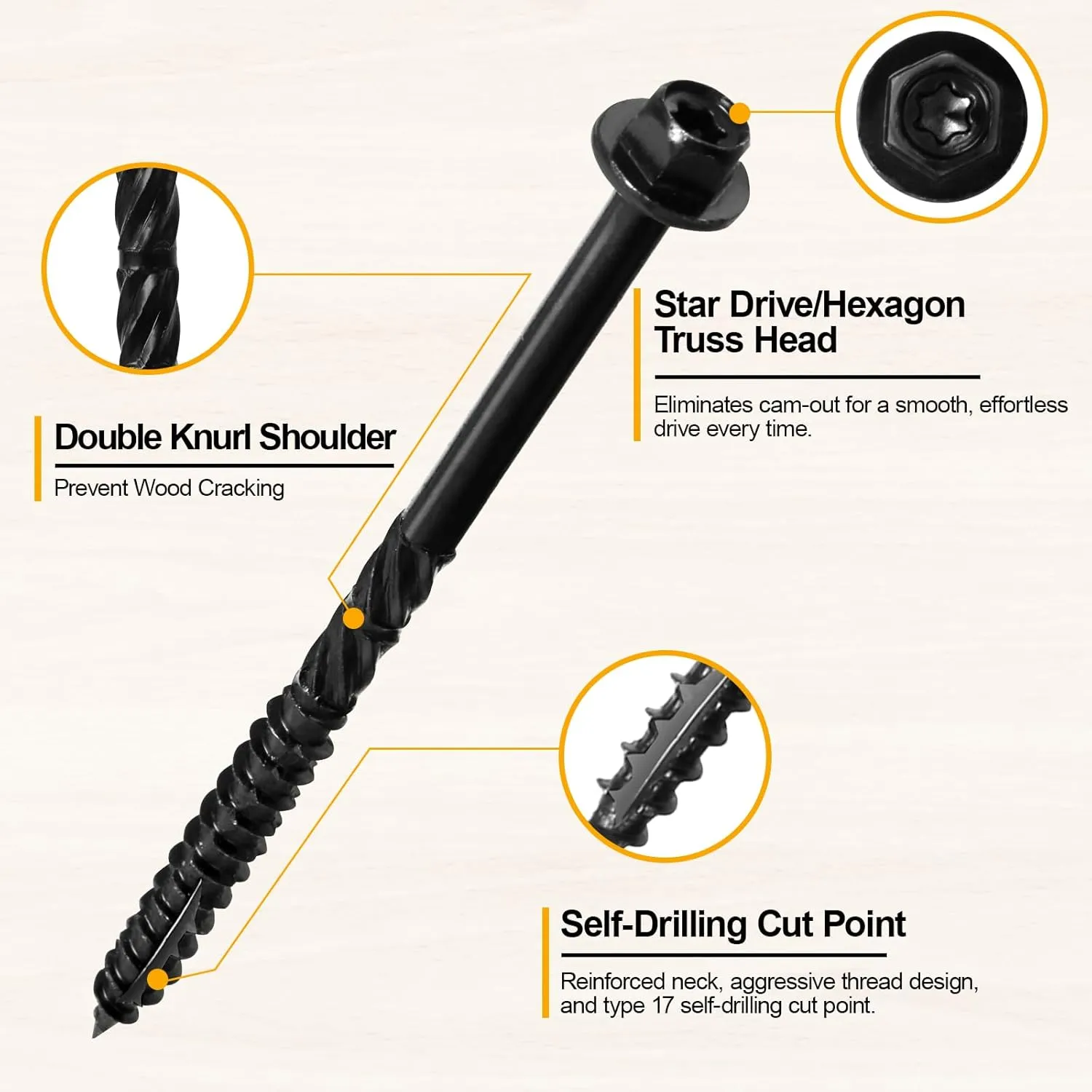 #14 x 4 Wood Structural Screws 300 Pack Hex Head Lag Screws, Rust Resistant Timber Screws for Timber/Log/Landscaping Wood (Black)