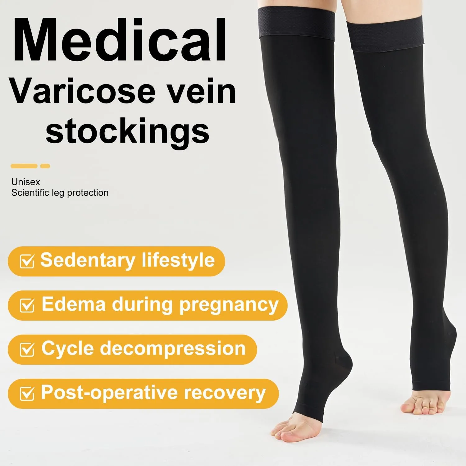 15-20 Compression Socks for Women Men, Thigh High Compression Stockings, Support Hose for Women Compression, Travel Toeless Women's Compression Socks, Light Open Toe Pregnancy Support Socks