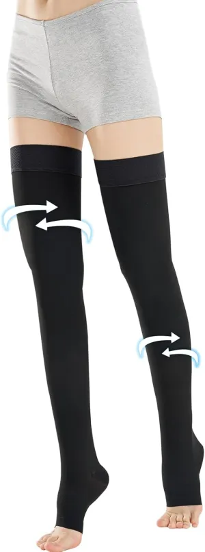 15-20 Compression Socks for Women Men, Thigh High Compression Stockings, Support Hose for Women Compression, Travel Toeless Women's Compression Socks, Light Open Toe Pregnancy Support Socks