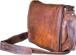 15 Inch Leather Full Flap Messenger Handmade Bag Laptop Bag Satchel Bag Padded Messenger Bag School Brown (15X11)