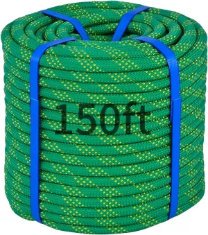 150Ft 1/2 Inch Heavy Duty Climbing Rope - for Tree Swing, Pulling, Outdoor & Gym Use (Green)