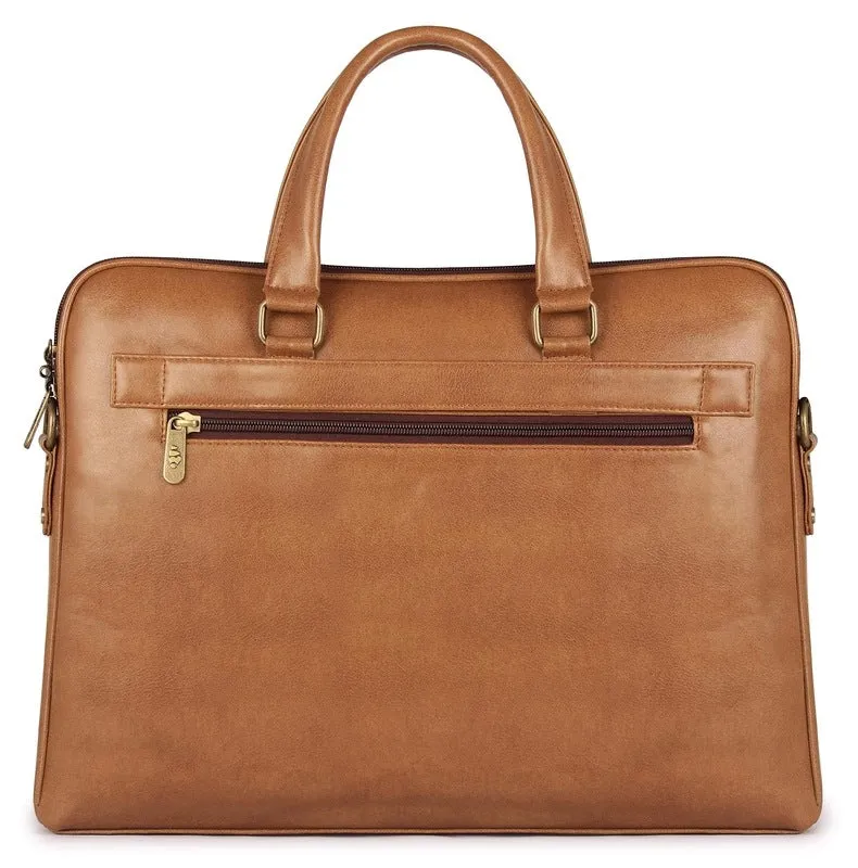 15.6 Inch Laptop Briefcase - Stylish Faux Leather with Zip Closure | Unisex | Apricot