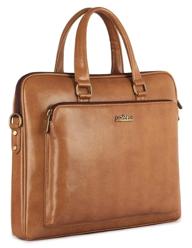 15.6 Inch Laptop Briefcase - Stylish Faux Leather with Zip Closure | Unisex | Apricot