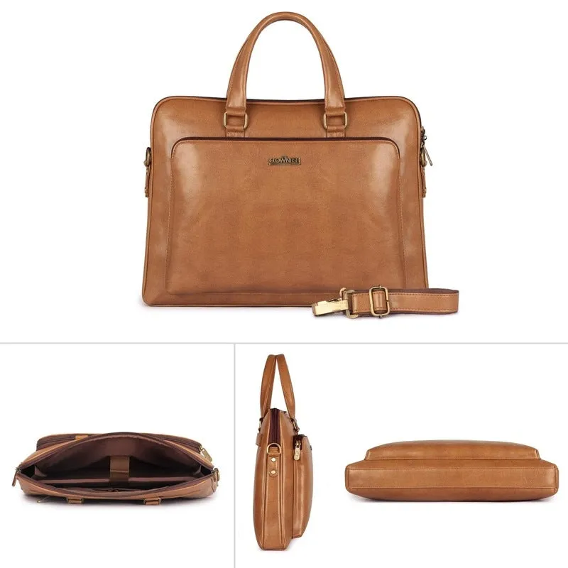 15.6 Inch Laptop Briefcase - Stylish Faux Leather with Zip Closure | Unisex | Apricot
