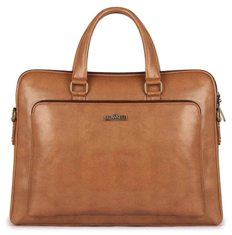 15.6 Inch Laptop Briefcase - Stylish Faux Leather with Zip Closure | Unisex | Apricot