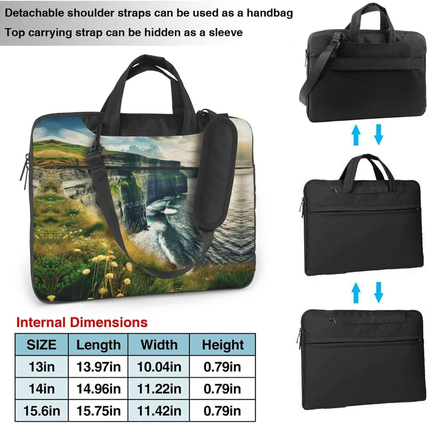 15.6-Inch Laptop Computer And Tablet Shoulder Bag Carrying Case,Business Casual,Outdoors Clare The Cliffs Print
