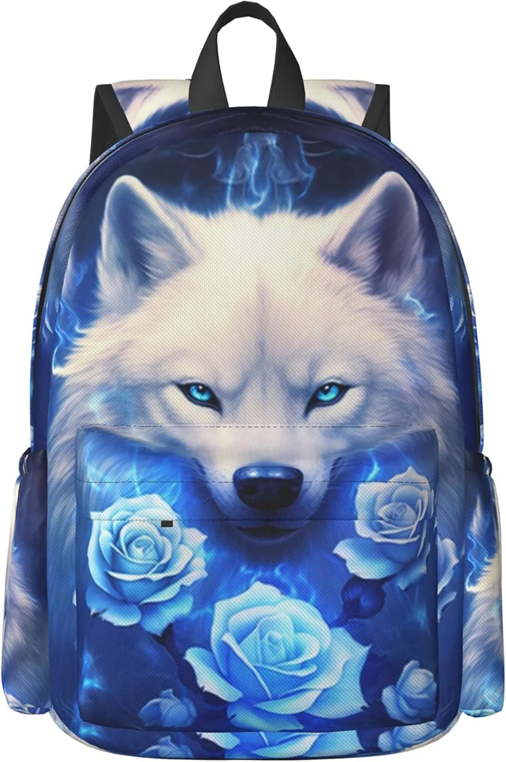 16 inch backpack Fantasy Blue Roses Wolf Laptop Backpack Full Print School Bookbag Shoulder Bag for Travel Daypack