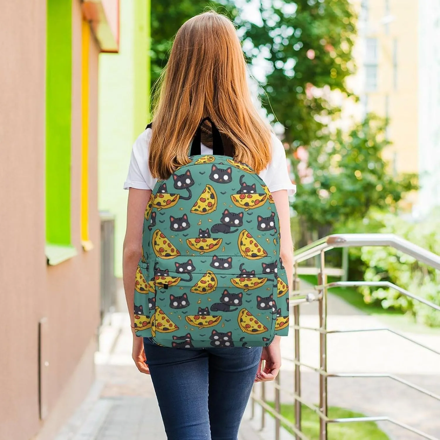 17 Inch Laptop Backpack Funny Cute Cats Pizza Teen Girls Boys School Backpack Bags Travel Bookbag Back Pack Outdoor Daypack for Women Men