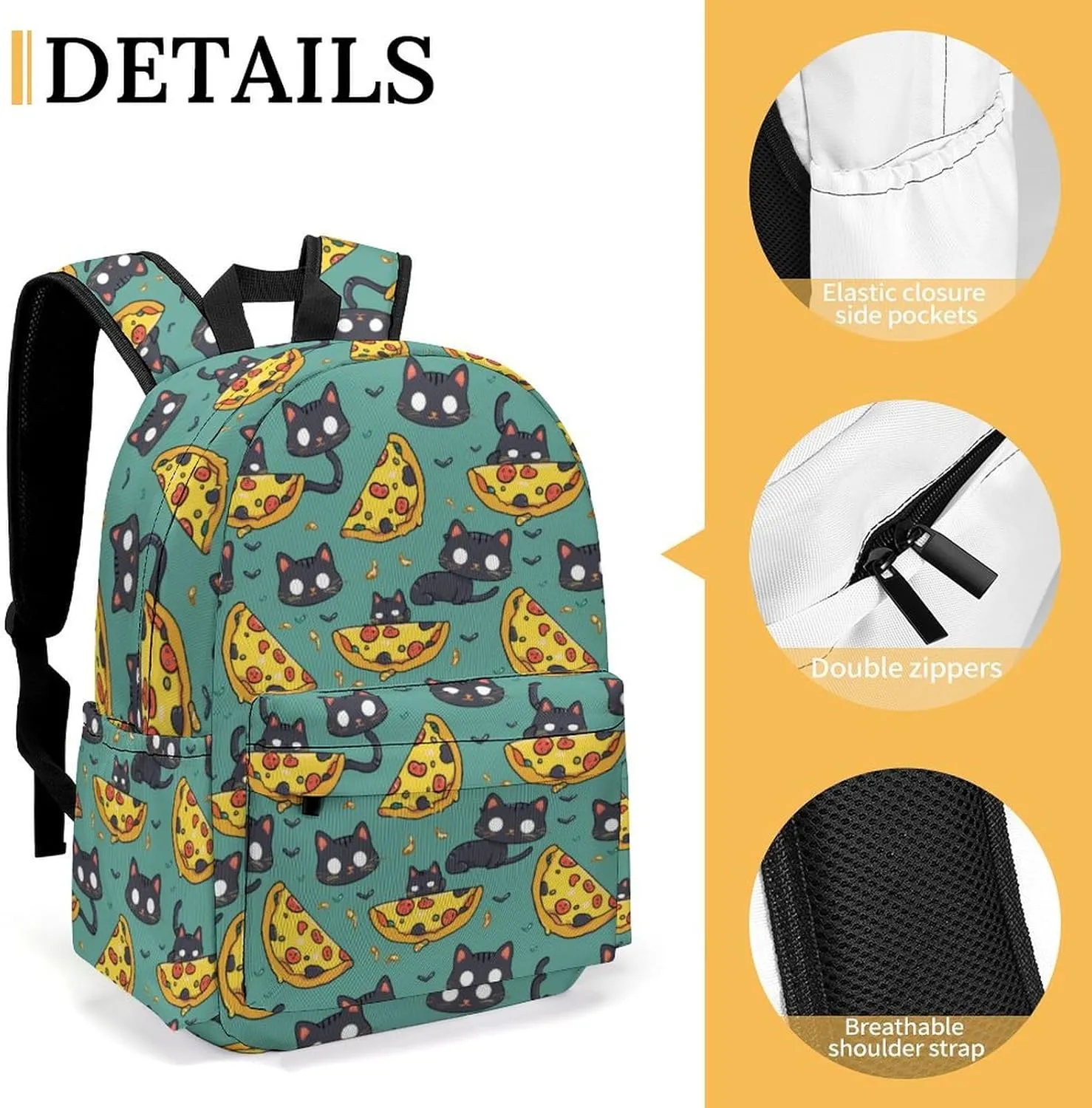 17 Inch Laptop Backpack Funny Cute Cats Pizza Teen Girls Boys School Backpack Bags Travel Bookbag Back Pack Outdoor Daypack for Women Men