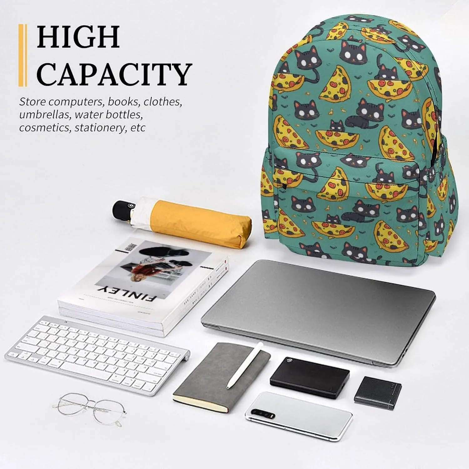 17 Inch Laptop Backpack Funny Cute Cats Pizza Teen Girls Boys School Backpack Bags Travel Bookbag Back Pack Outdoor Daypack for Women Men