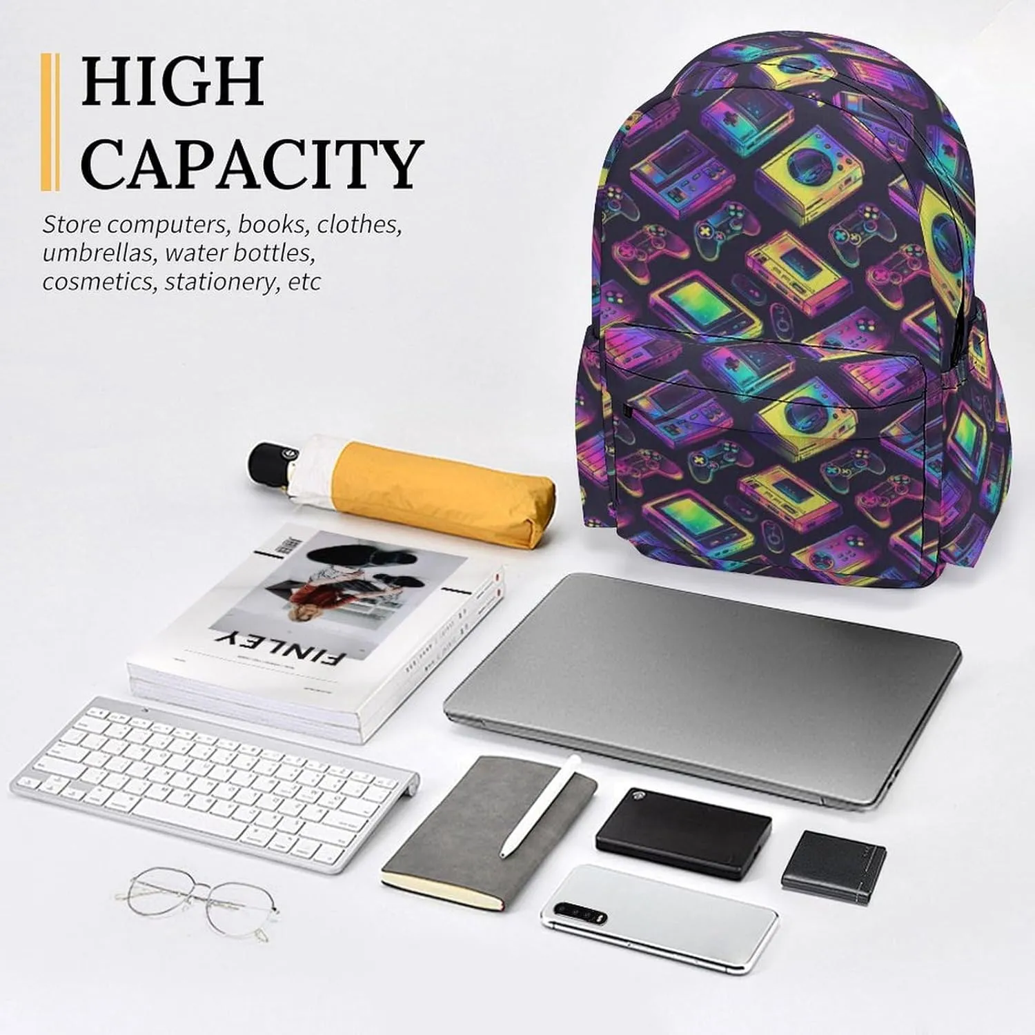 17 Inch Laptop Backpack Neon Game Consoles Teen Girls Boys School Backpack Bags Travel Bookbag Back Pack Outdoor Daypack for Women Men