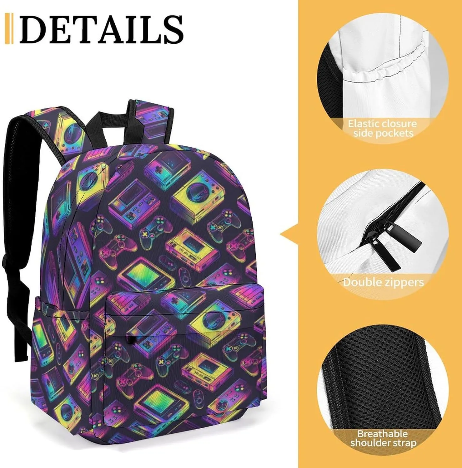 17 Inch Laptop Backpack Neon Game Consoles Teen Girls Boys School Backpack Bags Travel Bookbag Back Pack Outdoor Daypack for Women Men