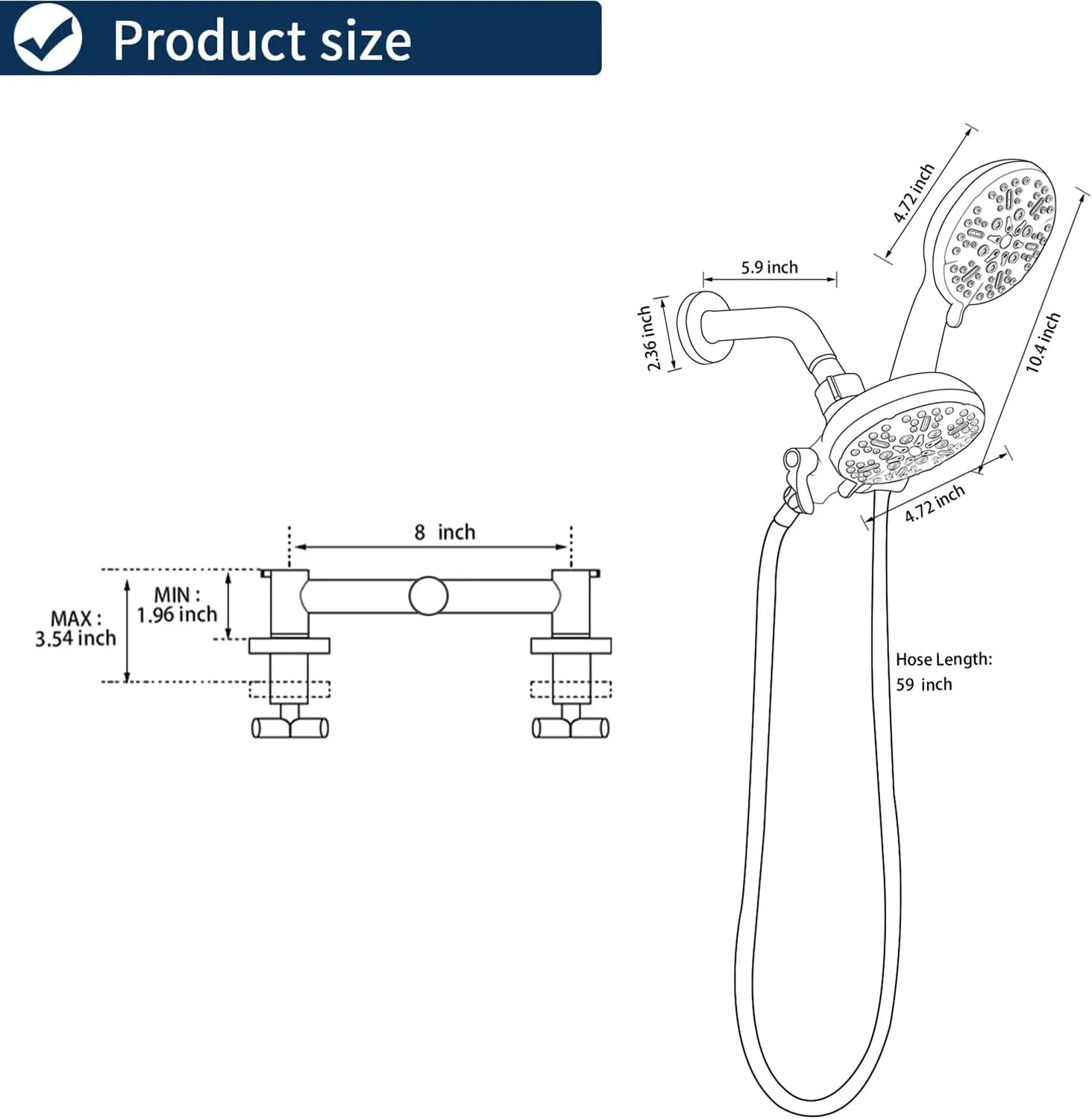 2 Handle Shower Faucet Shower System Complete 2 in 1 Shower Combo Set with Handheld Showerhead Shower Trim Kit Wall Mounted Shower Fixtures Chrome Polished