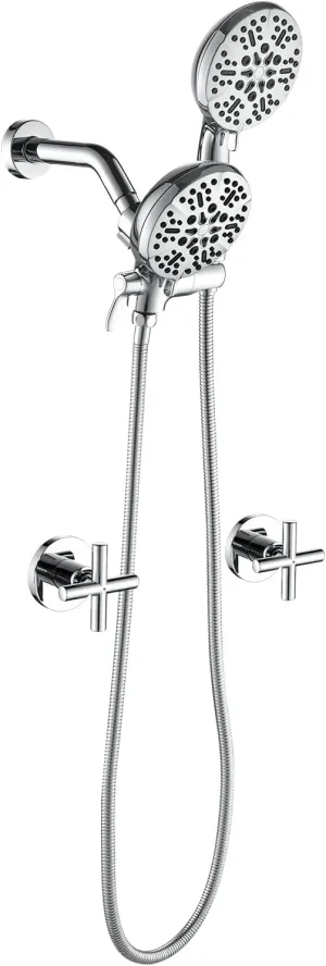 2 Handle Shower Faucet Shower System Complete 2 in 1 Shower Combo Set with Handheld Showerhead Shower Trim Kit Wall Mounted Shower Fixtures Chrome Polished