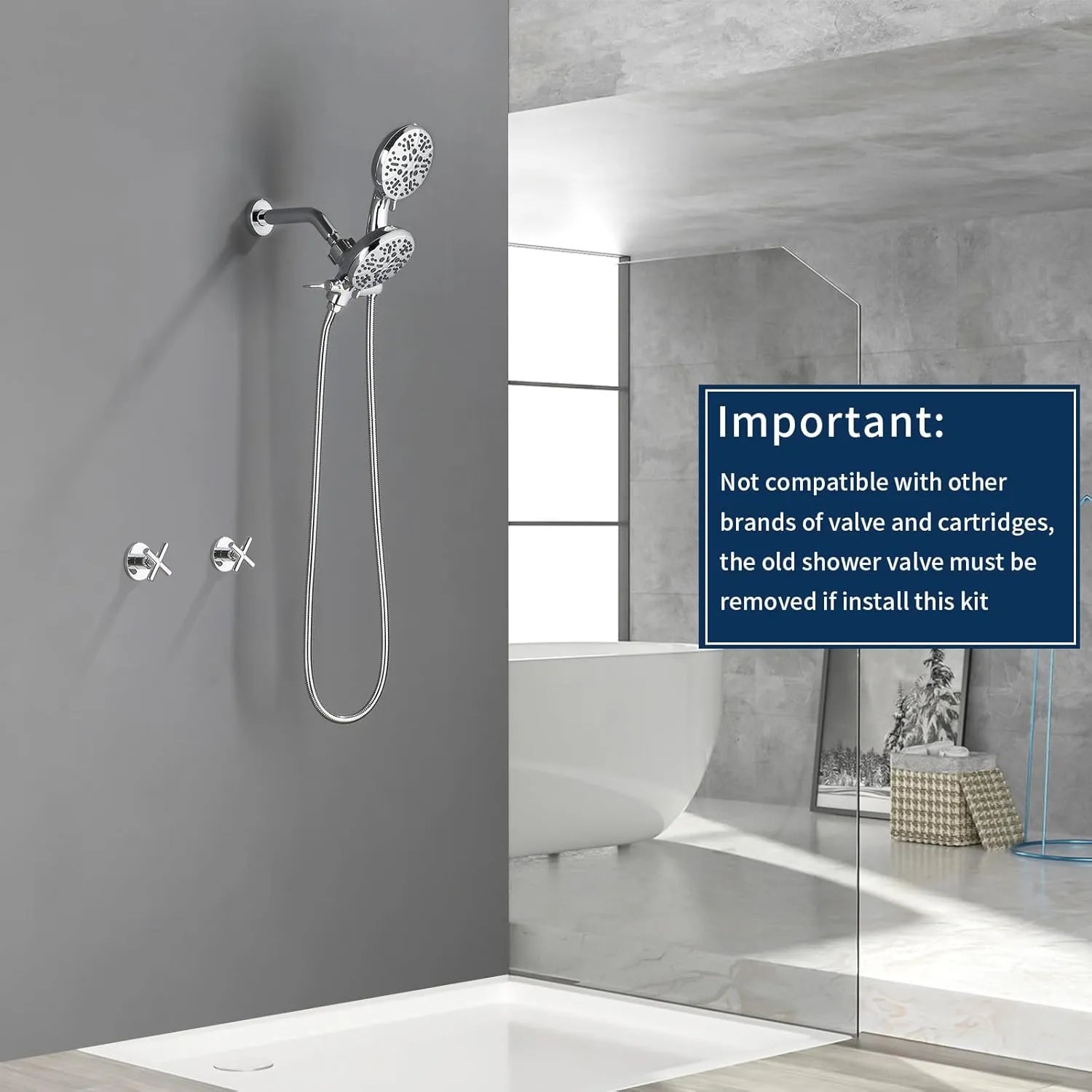 2 Handle Shower Faucet Shower System Complete 2 in 1 Shower Combo Set with Handheld Showerhead Shower Trim Kit Wall Mounted Shower Fixtures Chrome Polished