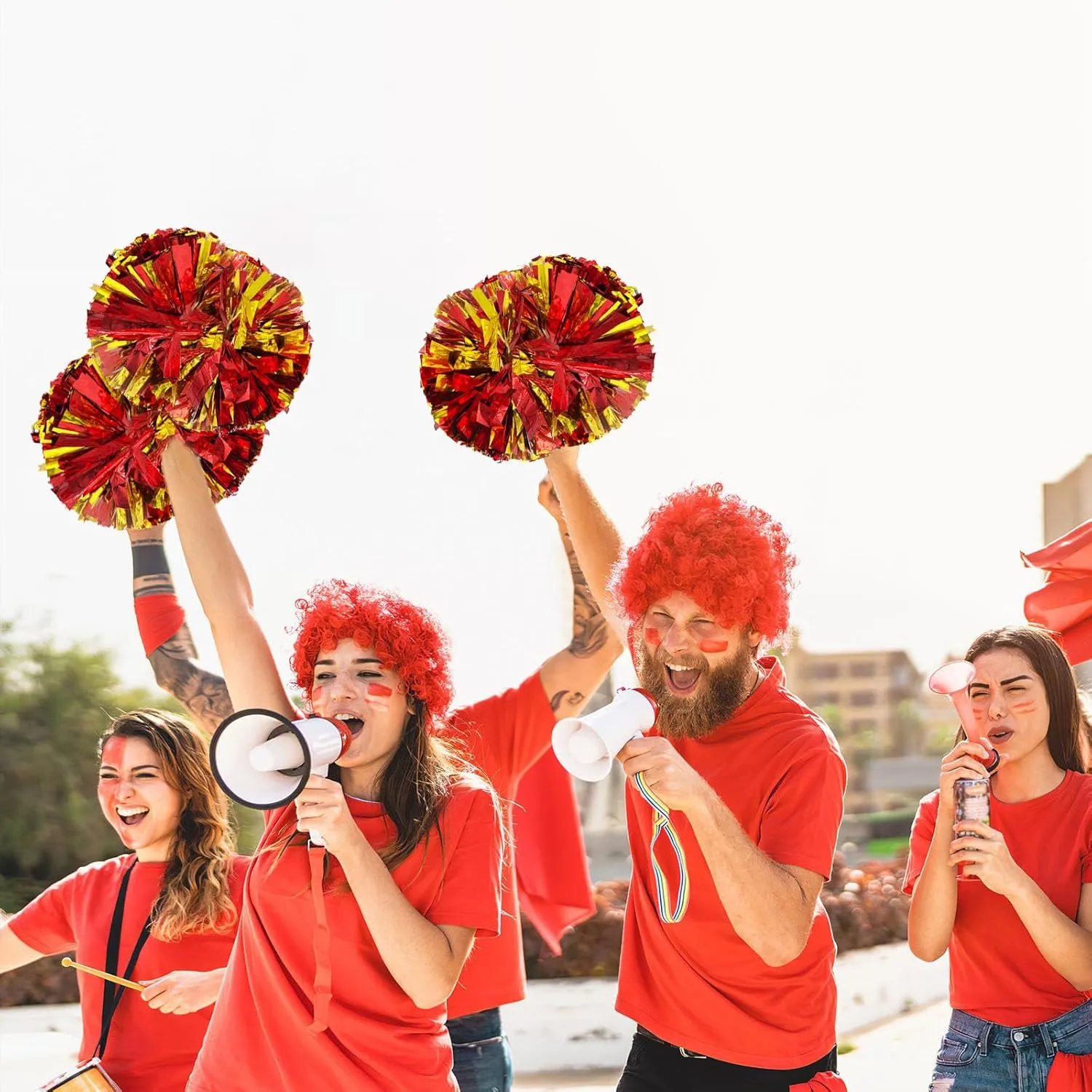 2 Pack Cheerleading Pom Poms with Baton Handle, 12" Metallic Cheer Pom Poms for Girls Adults Kids School Team Sports, Graduation Dances