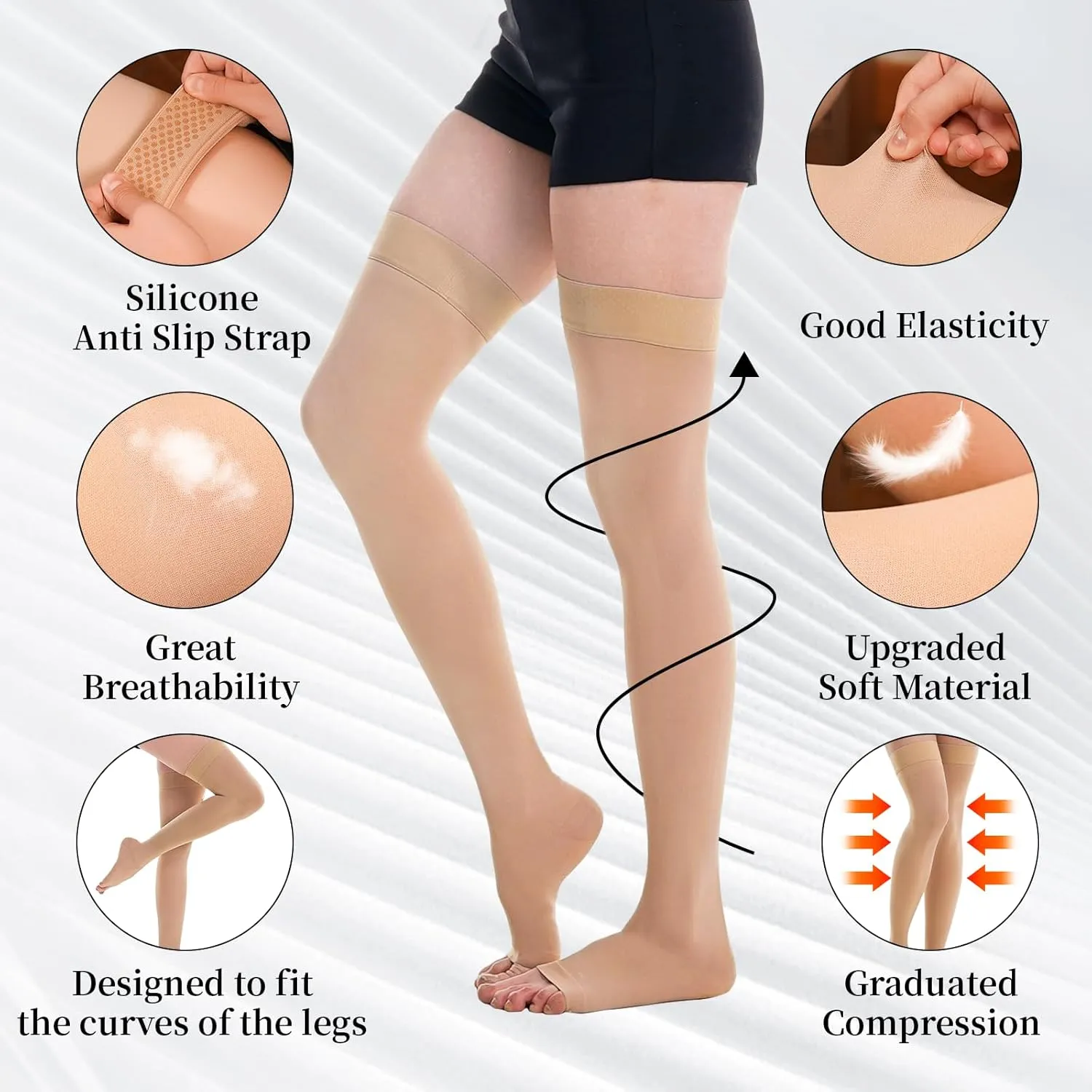 2 Pairs 20-30mmHg Compression Stockings for Women & Men, MumMarmot's Thigh High Compression Socks with Silicone Dot Band, Graduated Support Compression Stockings for Edema Varicose Veins