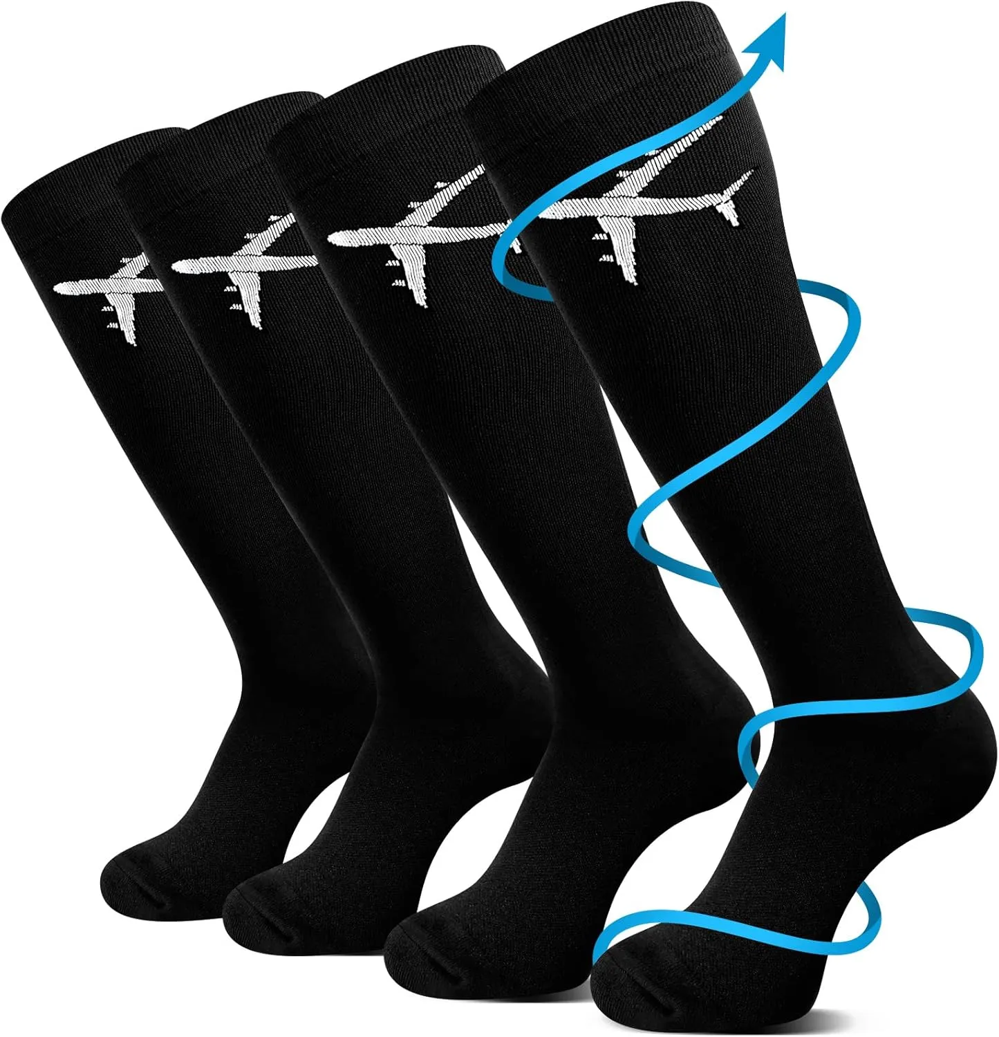 2 Pairs Travel Compression Socks for Men Women 15-25 Mmhg Graduated Knee High Compression Socks for Travel and Flight