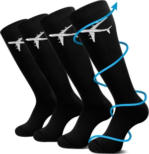 2 Pairs Travel Compression Socks for Men Women 15-25 Mmhg Graduated Knee High Compression Socks for Travel and Flight