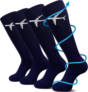 2 Pairs Travel Compression Socks for Men Women 15-25 Mmhg Graduated Knee High Compression Socks for Travel and Flight