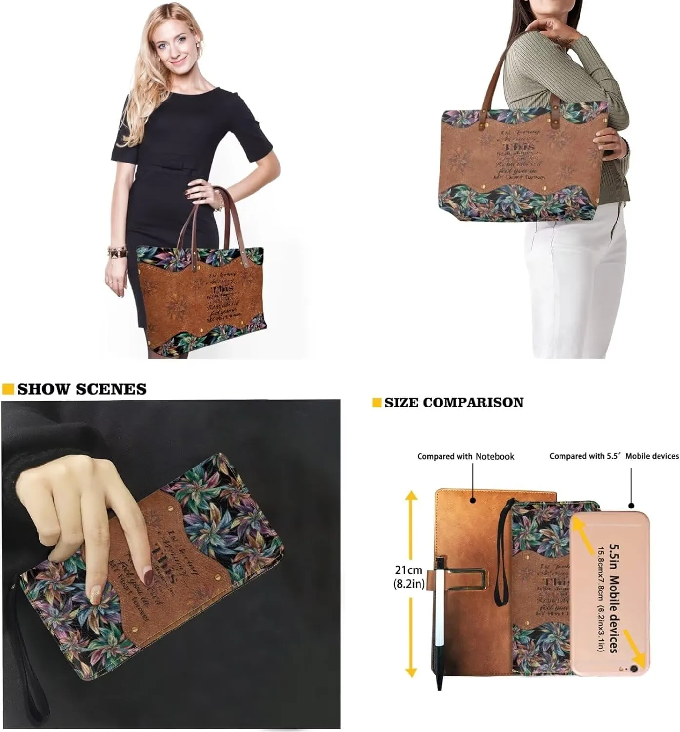2 Pcs Purse and Wallet Set for Women Zipper Large Tote Bag Top Handle Purse with Leather Clutch