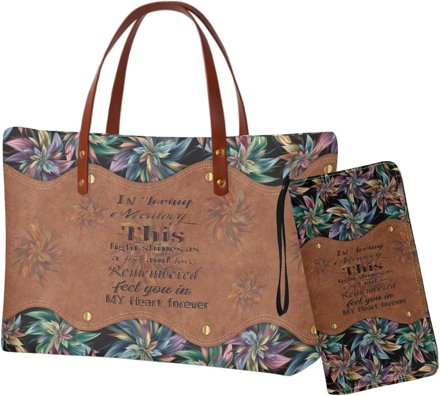 2 Pcs Purse and Wallet Set for Women Zipper Large Tote Bag Top Handle Purse with Leather Clutch