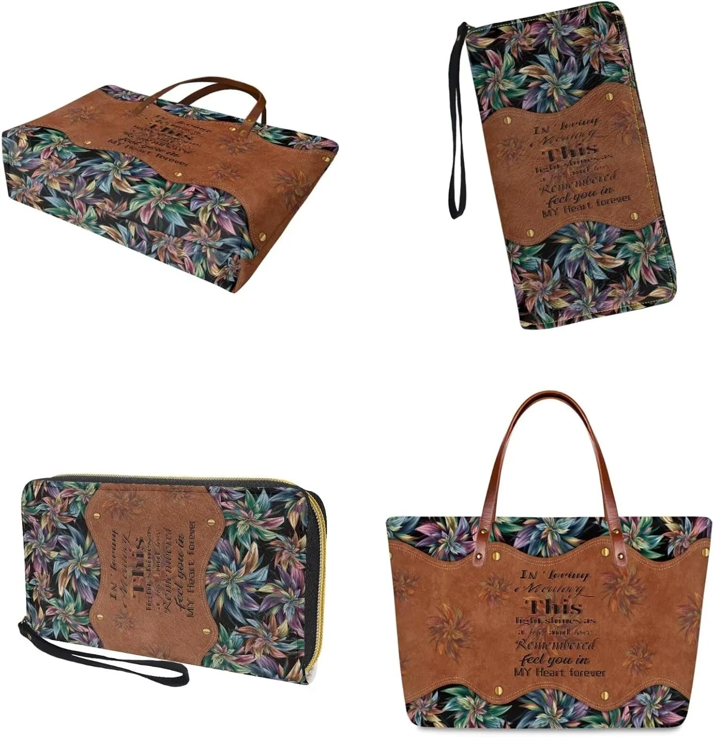 2 Pcs Purse and Wallet Set for Women Zipper Large Tote Bag Top Handle Purse with Leather Clutch