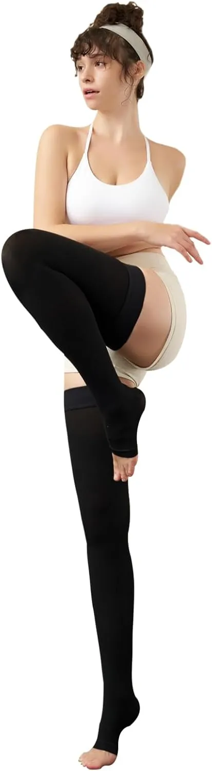 20-30 Compression Socks for Women Men, Thigh High Compression Stockings, Support Hose for Women Compression, Travel Toeless Women's Compression Socks, Light Open Toe Pregnancy Support Socks