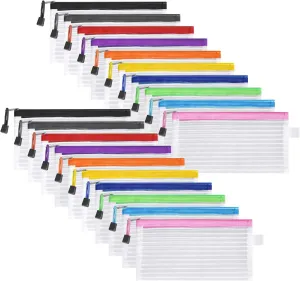 20 Pack Multicolored Zipper Mesh Pouch, Zipper Pencil Pouches Pen Bags, Multipurpose Travel Bags for Cosmetic School Office Supplies and Travel Accessories, 10 Colors (Assorted C)