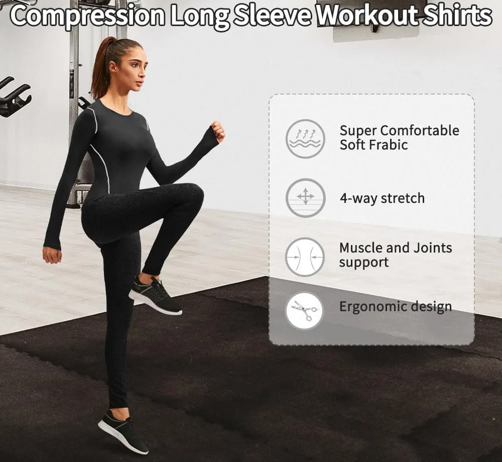 2/3 Pack Women's Long Sleeve Shirts UPF 50  Sun Protection Compression Shirts Dry-Fit Athletic T-Shirts Gym Running Tops