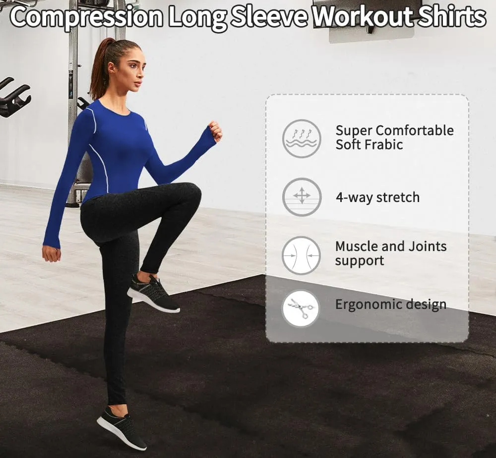 2/3 Pack Women's Long Sleeve Shirts UPF 50  Sun Protection Compression Shirts Dry-Fit Athletic T-Shirts Gym Running Tops