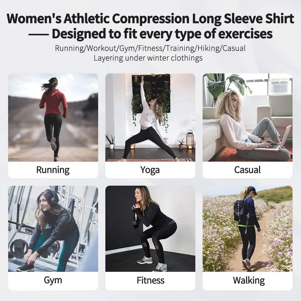2/3 Pack Women's Long Sleeve Shirts UPF 50  Sun Protection Compression Shirts Dry-Fit Athletic T-Shirts Gym Running Tops