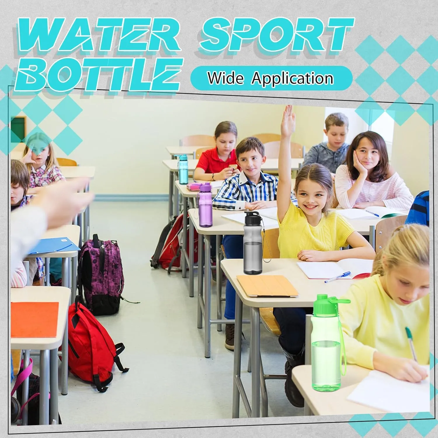 24 Pcs Plastic Water Bottles for Kids Bulk 17 oz Reusable Leak Proof Flip Top Sports Water Bottles with Handle Strap for Summer School Gym Travel End of Year Gift