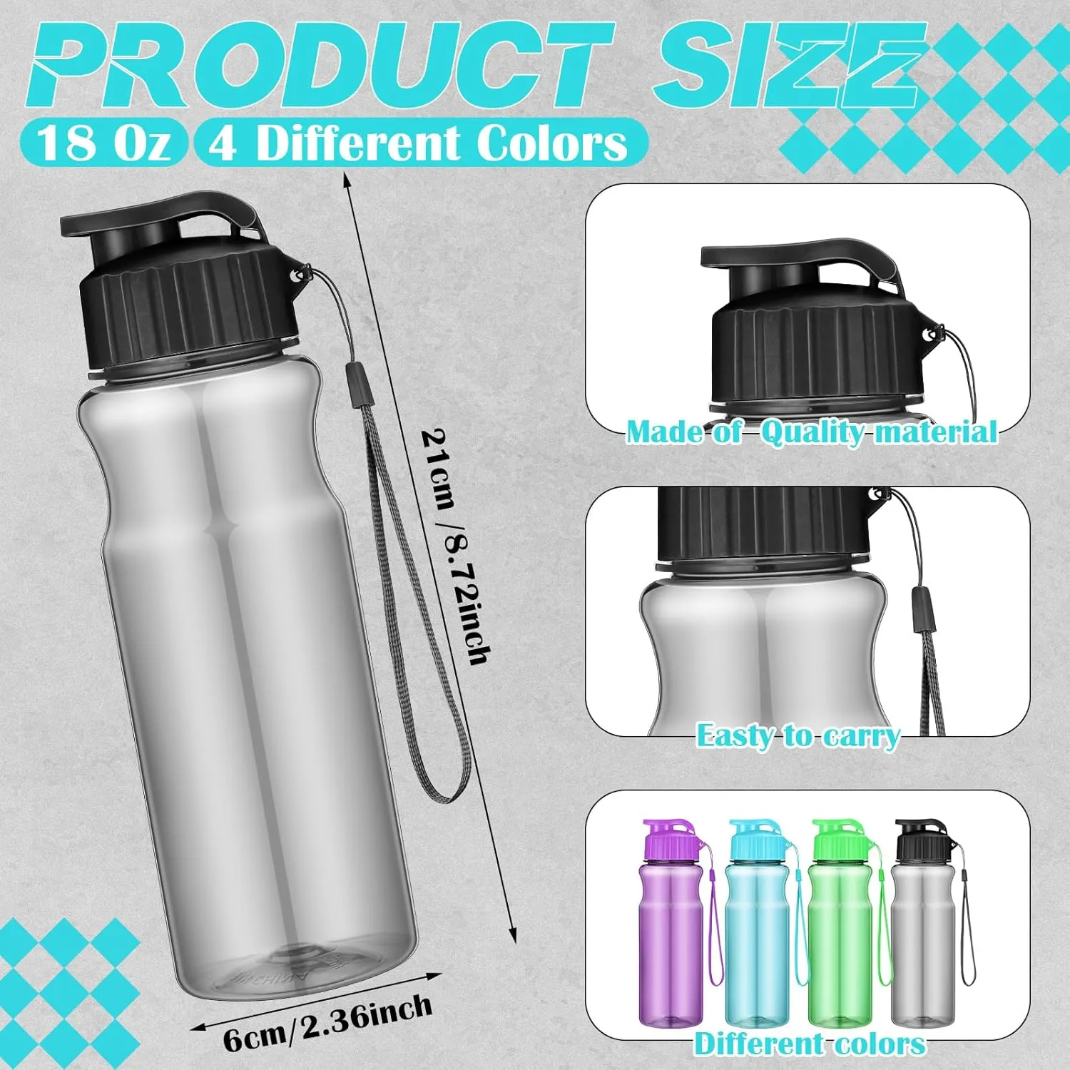 24 Pcs Plastic Water Bottles for Kids Bulk 17 oz Reusable Leak Proof Flip Top Sports Water Bottles with Handle Strap for Summer School Gym Travel End of Year Gift