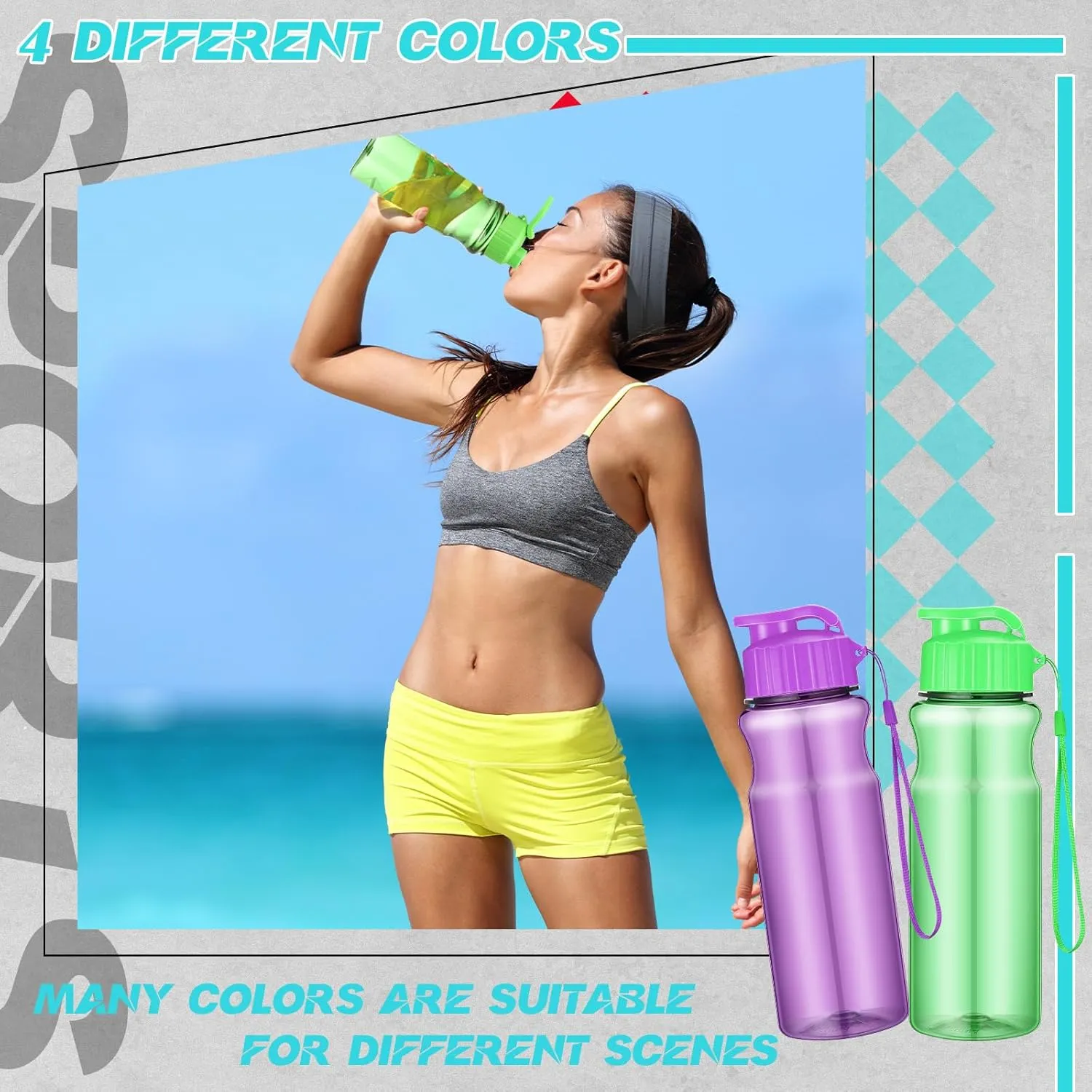 24 Pcs Plastic Water Bottles for Kids Bulk 17 oz Reusable Leak Proof Flip Top Sports Water Bottles with Handle Strap for Summer School Gym Travel End of Year Gift