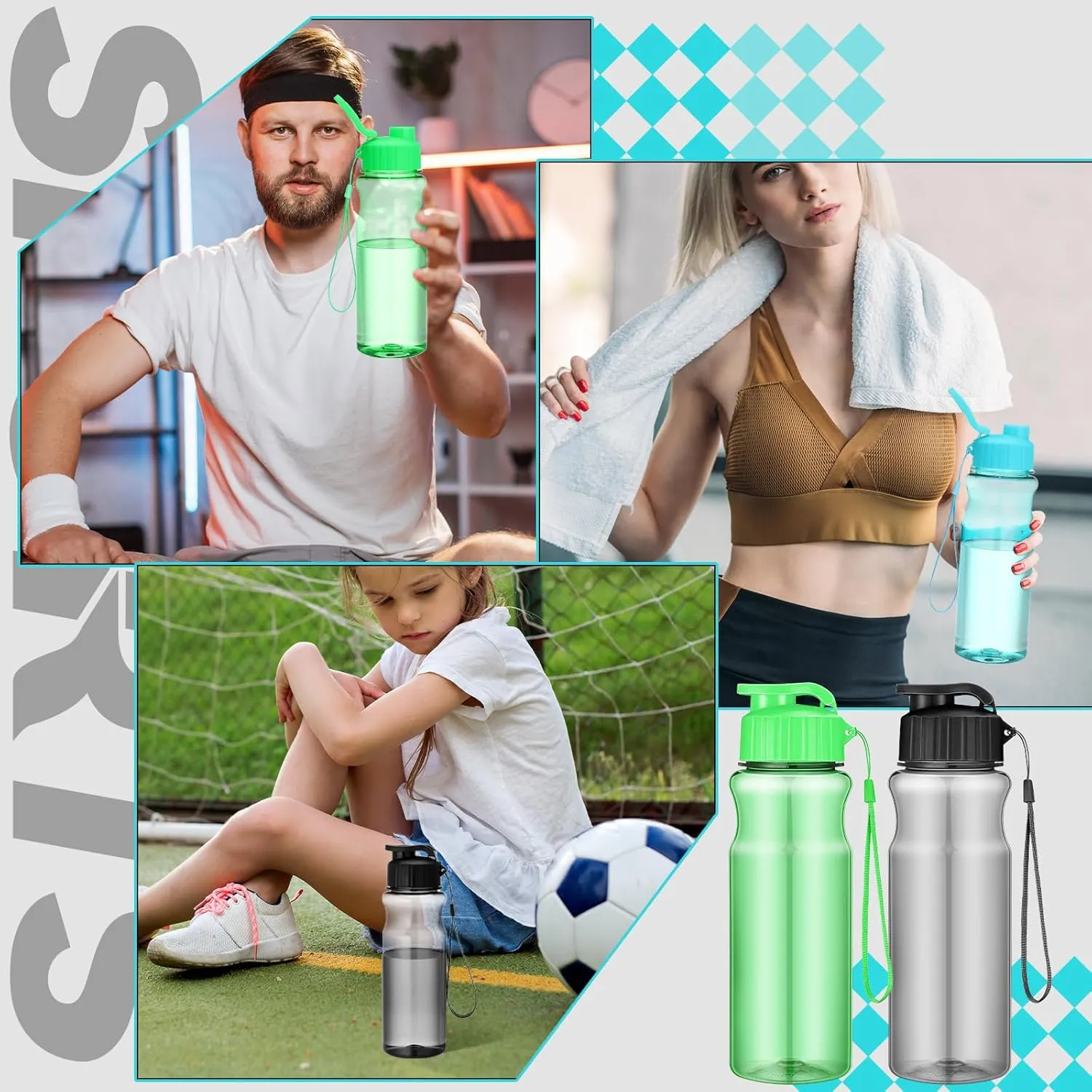 24 Pcs Plastic Water Bottles for Kids Bulk 17 oz Reusable Leak Proof Flip Top Sports Water Bottles with Handle Strap for Summer School Gym Travel End of Year Gift