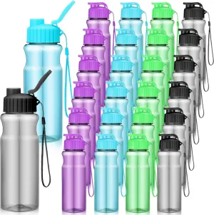 24 Pcs Plastic Water Bottles for Kids Bulk 17 oz Reusable Leak Proof Flip Top Sports Water Bottles with Handle Strap for Summer School Gym Travel End of Year Gift