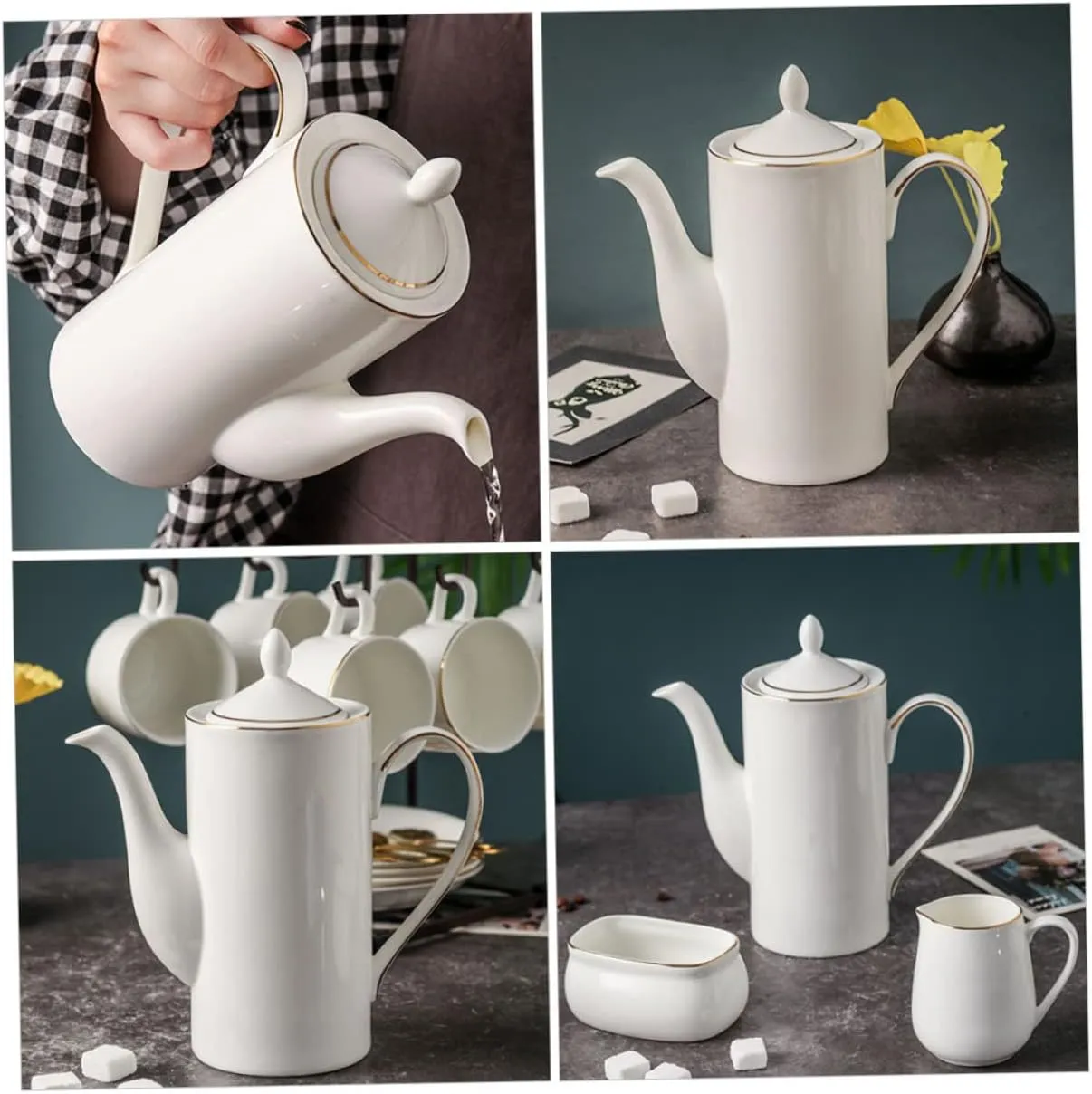 2pcs Coffee Pot Ceramic Tea Pot Kettle Pour over Pier 1 Imports Porcelain Teapot Handheld Coffee Kettle Handle Coffee Kettle Household Tea Pot Ceramics Set White Coffee Kettle(Whitex2pcs,21x19.3cmx2pc