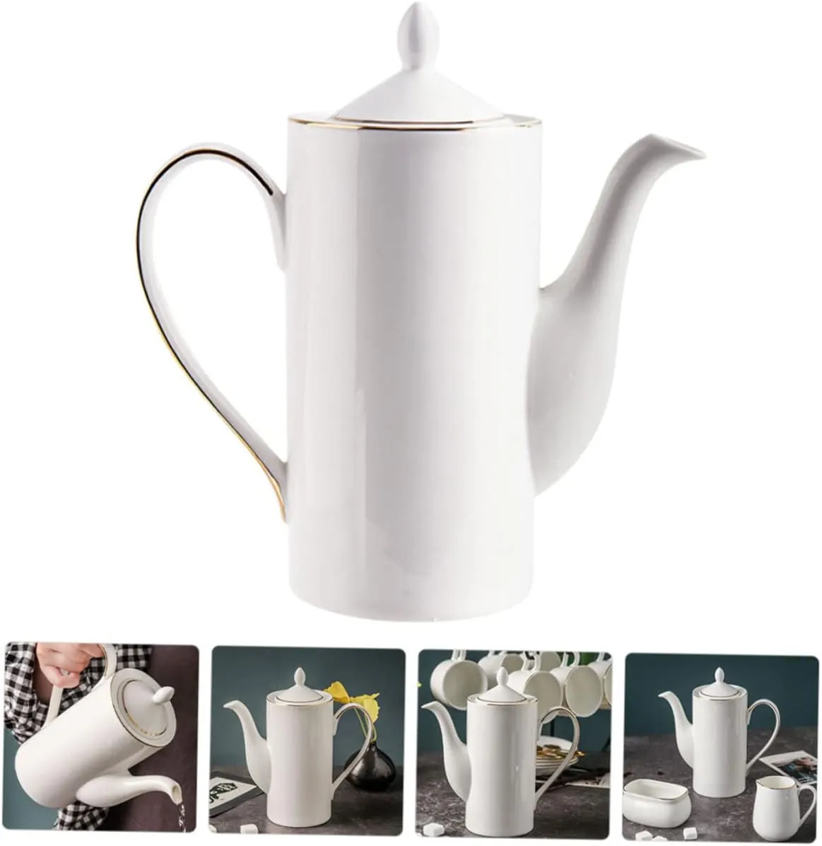 2pcs Coffee Pot Ceramic Tea Pot Kettle Pour over Pier 1 Imports Porcelain Teapot Handheld Coffee Kettle Handle Coffee Kettle Household Tea Pot Ceramics Set White Coffee Kettle(Whitex2pcs,21x19.3cmx2pc