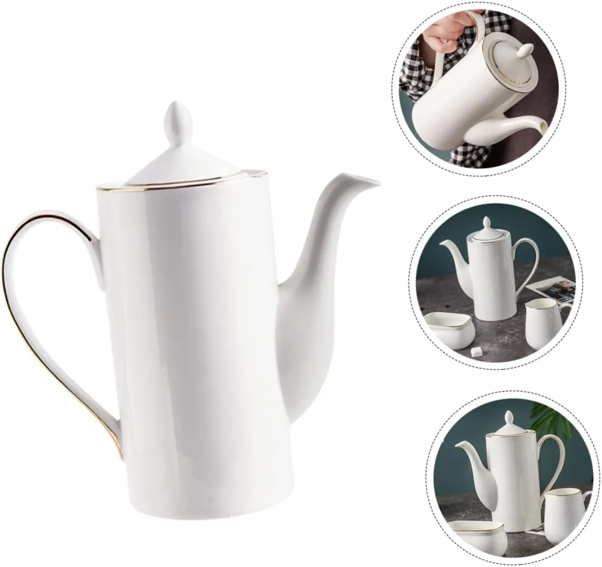 2pcs Coffee Pot Ceramic Tea Pot Kettle Pour over Pier 1 Imports Porcelain Teapot Handheld Coffee Kettle Handle Coffee Kettle Household Tea Pot Ceramics Set White Coffee Kettle(Whitex2pcs,21x19.3cmx2pc